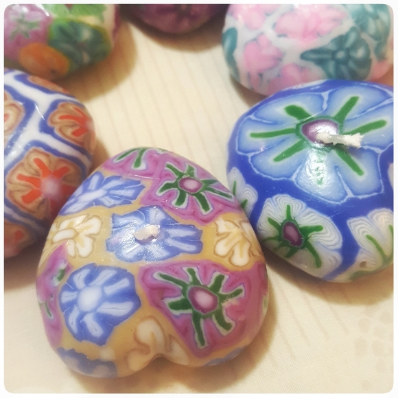 *SOLD* SET 6 vtg Millefiori floating heart candles - Picture 2 of 8